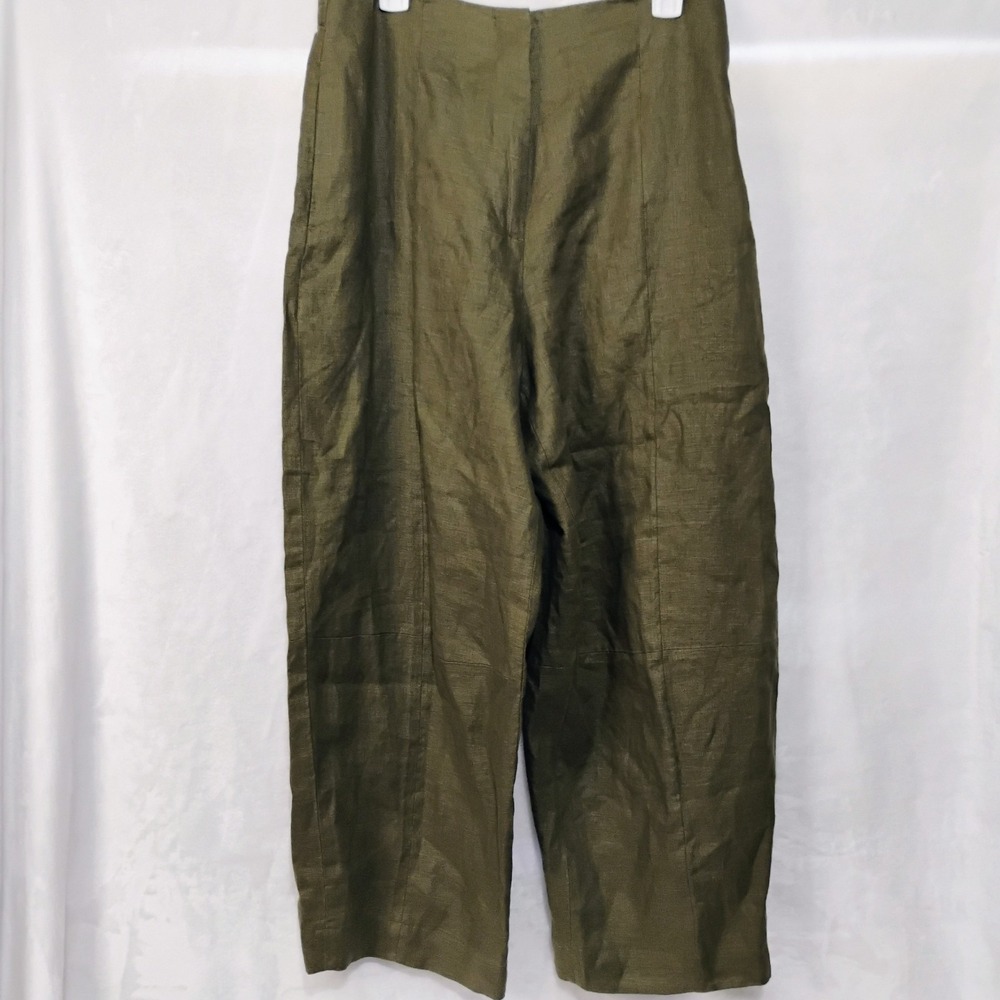 ATM Anthony Thomas Melillo Olive Green Linen Wide Leg Cropped Pants 12